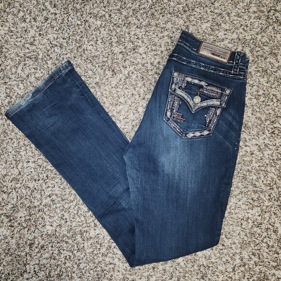 Grace in LA Women’s Bootcut Jeans Size 30 | Thick Stitch Bling Flap Pockets Dark - Picture 1 of 15